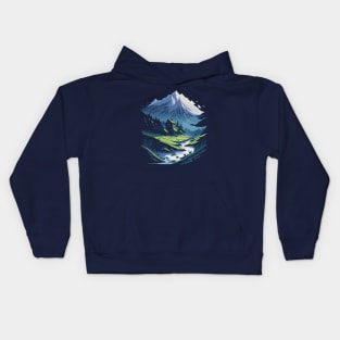 mountains, river and forest Kids Hoodie